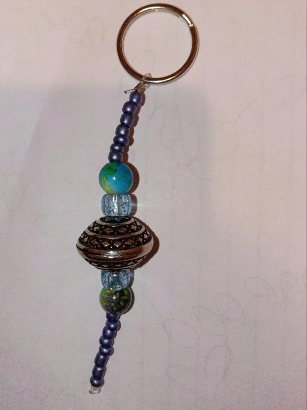Beaded Blue & Green Charm Bracelet with Silver Accent